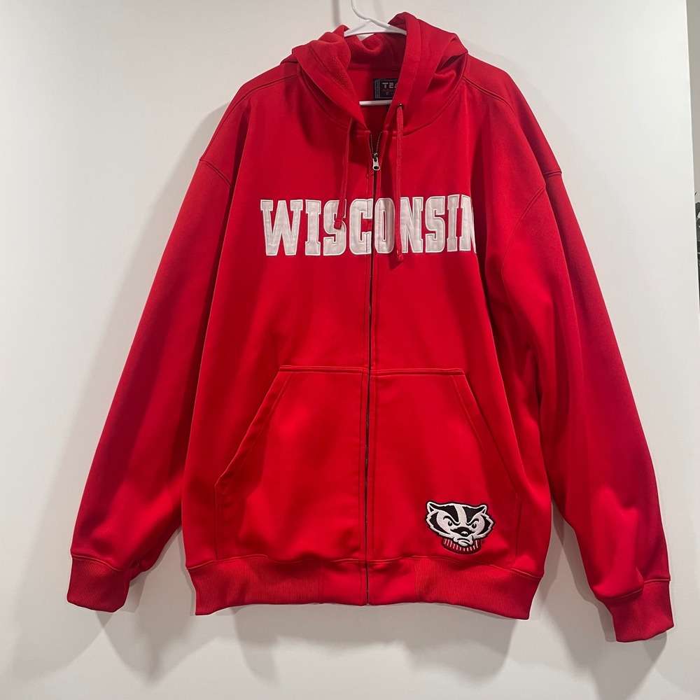 Team Edition Wisconsin Badgers Full Zip Hoodie Red Mens XXL Bucky Badger NCAA